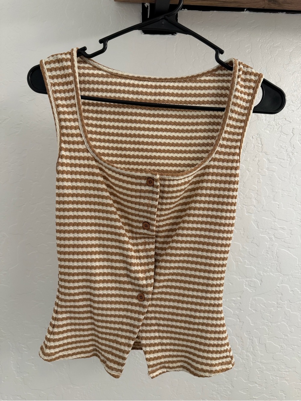 SHEIN Brown & White Striped Button-Front Knit Tank - Picture 2 of 2